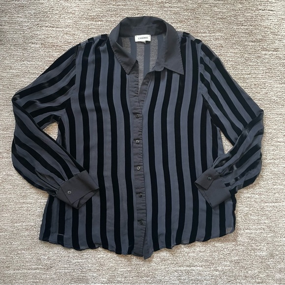 L’AGENCE Hailie Velvet Stripe Sheer Blouse In Black Large - Picture 3 of 11